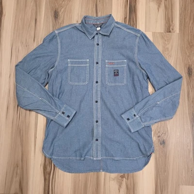 Camisa masculina Diesel Industries XL manga comprida com botões bolsos jeans cambraia - Imagem 1 de 4