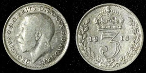 Gran Bretagna Giorgio V Argento 1916 3 Pence Maundy KM# 813 (28 336) - Foto 1 di 3