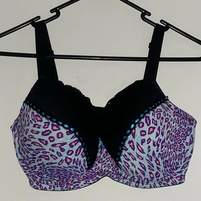 Kayser Size 14E / 36E / 36DDD Lace Full Cup Bra Leopard Pink Blue Underwire Soft - image 1 of 4