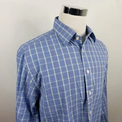 Charles Tyrwhitt 17 35 Classic Fit Dress Shirt Blue Green Plaid 100% Cotton - Image 1 of 4
