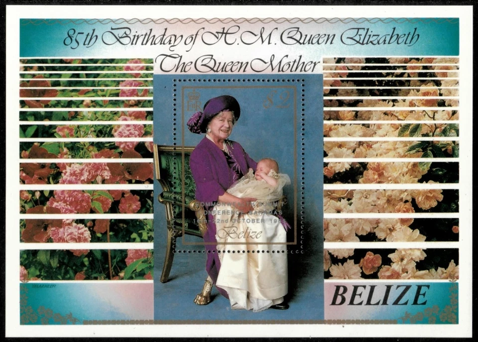 Belice 1985 - La Reina Madre - Hoja de estampillas de recuerdo - Scott #776 - MNH Foto 1 de 1