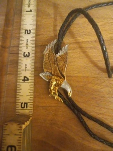 VTG Metal Slide American Eagle Bolo Tie Black Leather - Bild 1 von 3