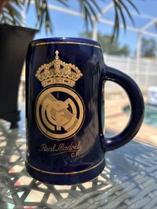 Vintage Real Madrid FC Football Club Navy Gold Accent Tankard Mug Beer Stein - Picture 1 of 20