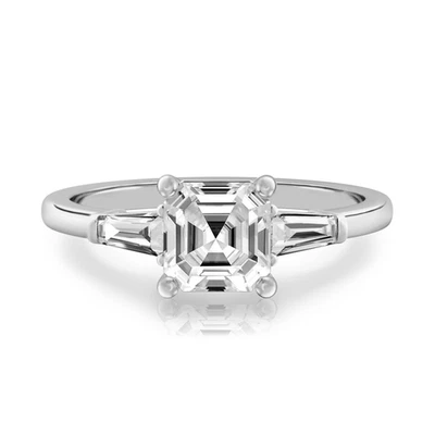 Diamond Platinum Ring Lab Grown Asscher Cut 1.3 Carat IGI Certified PT950 Size 7 - Image 1 of 4
