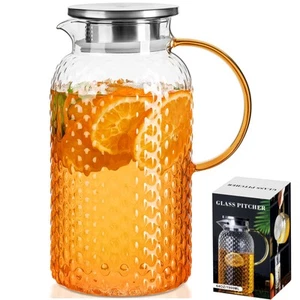 Glass Pitcher 64 Oz, High Borosilicate, Iced Tea Pitcher with Lid and Spout - Picture 1 of 7