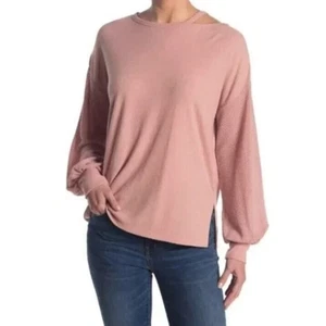 Status by Chenault Mixed Texture Long Sleeve Boxy top Dusty Rose Large MSRP $78 - Picture 1 of 5
