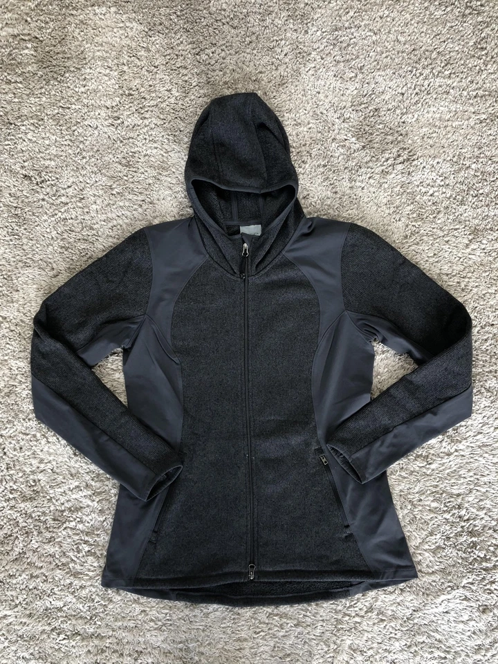 Chaqueta Athleta Mujer Grande Gris Con Capucha Cremallera Completa Softshell Pulgares Vellón Foto 1 de 4