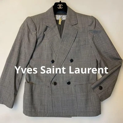 Chaqueta Yves Saint Laurent gris a cuadros doble botonadura en pata de gallo Foto 1 de 4