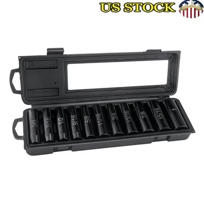 11-Piece 1/2 Inch Drive 6-Point Deep Impact Socket Set Heavy Duty Vanadium Steel - Image 1 of 4