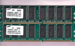 1GB 2x512MB PC-3200 SAMSUNG M368L6423FTN-CCC DDR-400 MEMORY RAM KIT DDR1 PC3200 - Picture 1 of 8