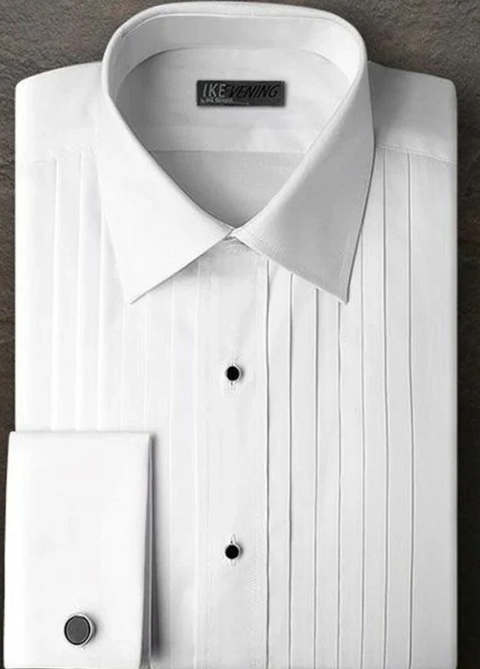 Ike Behar Modern Slim Fit 100% Cotton 1/2" Pleated Laydown Collar Tuxedo Shirt - Image 1 of 1