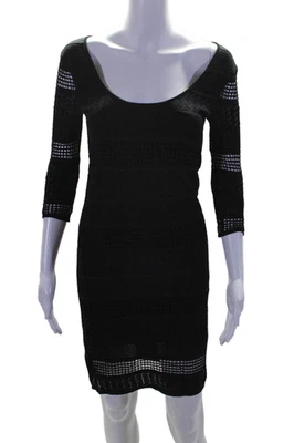 Catherine Catherine Malandrino Womens Long Sleeve Open Knit Dress Black Small - Image 1 of 4