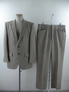 Men's 42R Vtg 1970's Sheplers Tan Tweed Western 2-Pc Suit Pants 35 X 32 USA Made - Picture 1 of 24