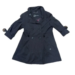 Guess Women’s Trench Coat Black Collard Button Down Size Large - Picture 1 of 15