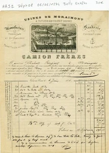 Dépt 08 - Vivier au Court - Belle Entête Secteur de la Métallurgie du 06/06/1874 - Picture 1 of 1