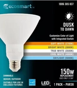 EcoSmart 150W Equiv PAR38 Dimmable Color Select LED Motion Sense Spot Light Bulb - Picture 1 of 1