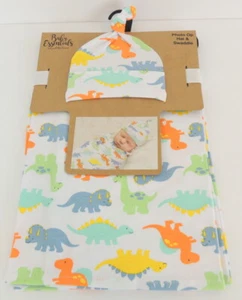 Baby Essentials Hat & Swaddle Blanket DINOSAURS 35" x 40" Photo Op NEW - Picture 1 of 7