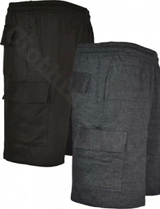Herren große Größe schlicht Fitnessstudio Joggershorts Cargo elastisch Taille Reißverschluss Taschen 3-6XL - Bild 1 von 3