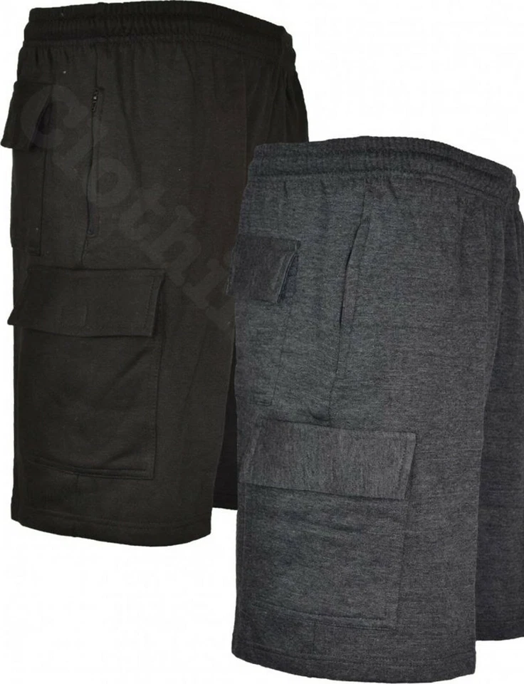 Mens Big Size Plain Gym Jogger Shorts Cargo Elasticated waist Zip Pockets 3-6XL - Image 1 of 1