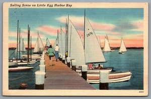 Postcard Little Egg Harbor Bay NJ c1950s Sailing Scene Ship Bottom CDS Cancel - Picture 1 of 2