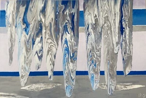 Sea icicles acrylic painting  with silver leaf on canvas original, signed - Picture 1 of 6