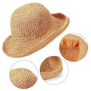 Summer Ladies Womens Sun Beach Straw Hat Floppy Foldable Wide Brim Gardening - Picture 1 of 18