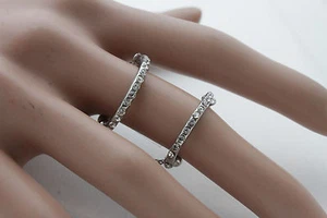 Women Silver Elegant Look Ring Fashion Jewelry One Size Elastic Double Band Long - Picture 1 of 9