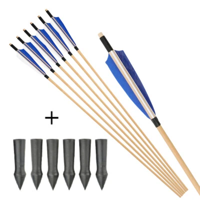 31.5" Traditional Wooden Arrow Shaft 65/100gr Arrowheads Longbow Archery Hunting - Image 1 of 4