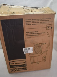 Rubbermaid Wavebrake 26 Quart Side Press Mop Bucket & Wringer Combo Yellow - Picture 1 of 7