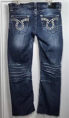Pantalones de mezclilla para mujer Big Star LIV 31XL adornados dobladillo crudo 34x28 tiro bajo desgastados Foto 1 de 4