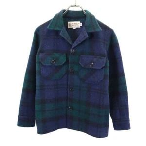 BEMIDJI Made in USA Wool Blend check Shirt jacket 14 Navy system Kid's - Picture 1 of 8
