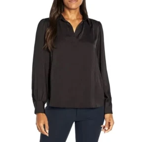 Banana Republic Womens Black, Small, Long Sleeve Relaxed, Satin, Pullover Blouse - Picture 1 of 8