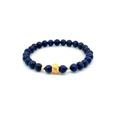 Bolsa de dinero de oro de 18 quilates pulsera de cuentas con dije de la suerte piedras preciosas lapislázuli 6 mm Foto 1 de 4