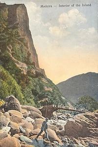 Inneres der Insel Madeira Portugal • Mann geht auf Felsen in einem Bach - Bild 1 von 2