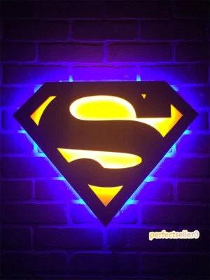 Liga de la Justicia Superman Logo 3D LED Luz Nocturna Lámpara Decorativa Control Remoto Foto 1 de 4