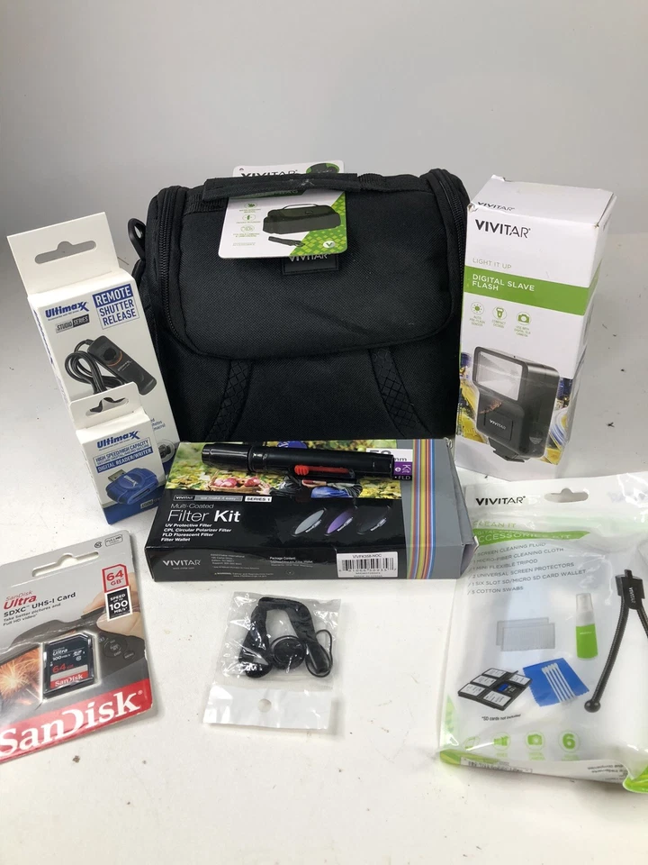 Bolsa para gadgets para cámara Vivitar con accesorios, con filtro, flash, disparador Foto 1 de 2