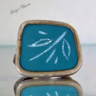 Quercus 银色现代树脂设计师手工绿松石戒指 尺寸 8 — 第 1/4 张图片