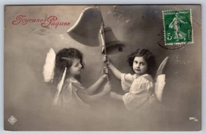 Angels, Children, Joyeuses Paques, Happy Easter, Antique French Postcard - Picture 1 of 2