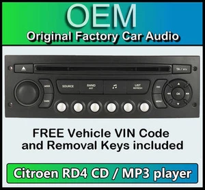 Citroen C4 Picasso car stereo MP3 CD player Citroen RD4 radio + FREE Vin Code - Picture 1 of 4