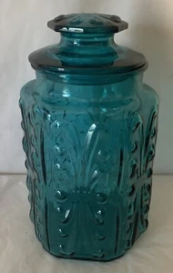 Teal Imperial Glass Canister Jar 9" Tall - Picture 1 of 3