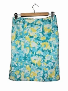 Talbots Mod Blumen Bleistiftrock 4P türkis gelb gefüttert Satin 90er Style - Bild 1 von 6