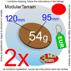 2x 3mm MDF Large Oval Base 95x120mm 120x95mm 95mm 120mm Cavalry Bike War Hammer - Imagen 1 de 7