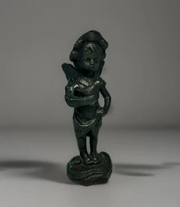 Gusseisen Metall Garten Pixie Fee Junge mit Vogel grün 6" schwere magische Figur - Bild 1 von 10