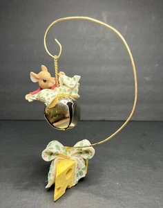 Enesco Pricilla Hillman Mouse Tales 1996 Cheese Base Hanging Mouse with Bell - Picture 1 of 16