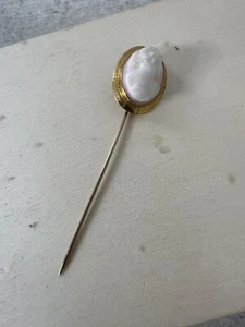 Antique 10k Gold Shell Cameo Stick Pin - Picture 1 of 7