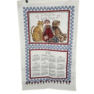 Vintage NOS Deb Strain Calendar Towel Favorite Things Cat Doll Teddy Bear 2001 - Picture 1 of 5