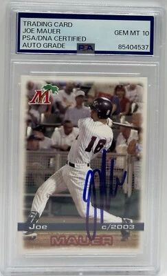 Joe Mauer Signed 2003 Grandstand Fort Myers Miracle Card RC PSA/DNA 10 Auto - Image 1 of 2