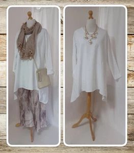 BNWT, QUIRKY, LAGENLOOK, CREAM, SHARK-BITE HEM, COTTON JERSEY, TUNIC TOP, OSFA - Picture 1 of 20