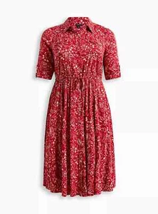 Camicia Torrid Midi Challis floreale con colletto e tasche rossa 1 1X 14 16 #B91848 - Foto 1 di 3