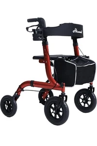 HENMNII All Terrain Rollator Gehwagen für Senioren mit Sitz mit 10" Gummirädern - Rot - Bild 1 von 7